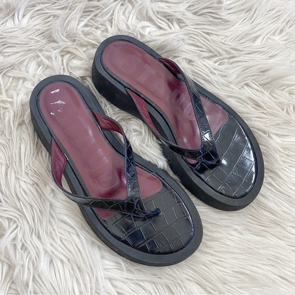 STAUD Tessa Croc Black Y2K Flatform Platform Flip Flip Sandals - Picture 1 of 7